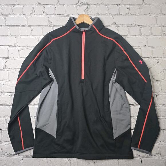Under Armour Gray Pink Half Zip Fleece Lined Pullover Size MD Loose - Picture 1 of 13